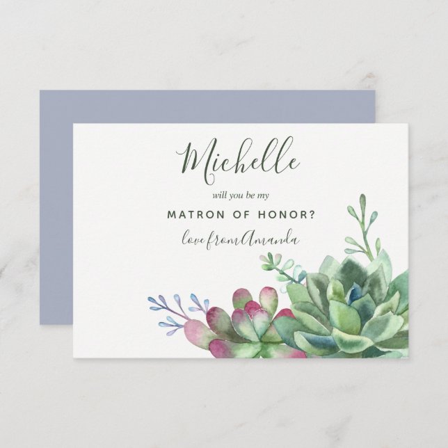 Succulent plants Will You Be My Matron Of Honor Invitation (Front/Back)