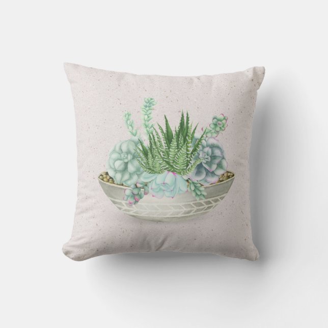 Succulent Potted Plant on Terrazzo    Throw Pillow (Front)
