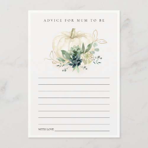 Succulent Pumpkin Advice Mum to be Baby Shower Enclosure Card