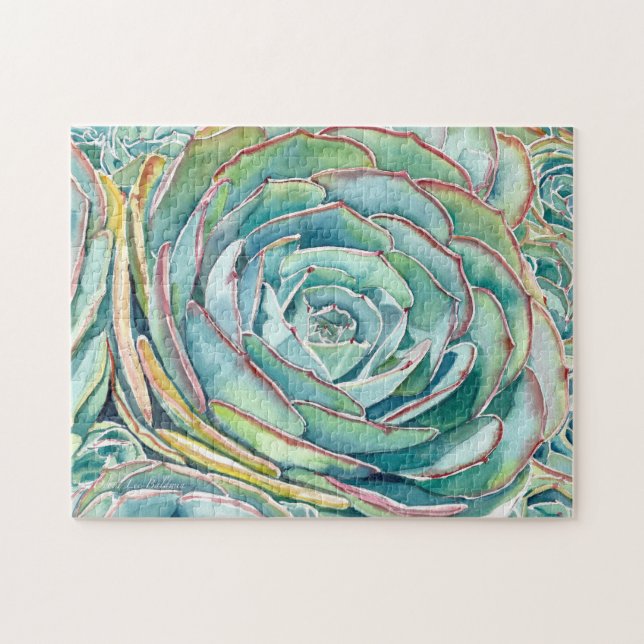 Succulent puzzle: Blue Rose Echeveria Jigsaw Puzzle (Horizontal)