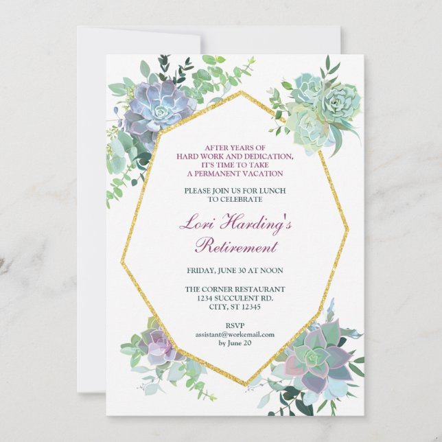 Succulent Retirement Invitation (Front)