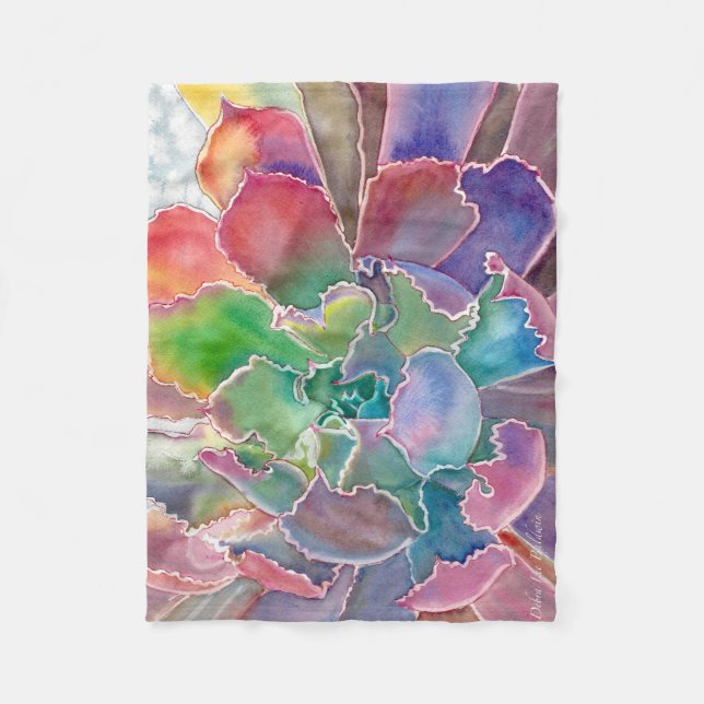Succulent Ruffled Echeveria Fleece Blanket (Front)