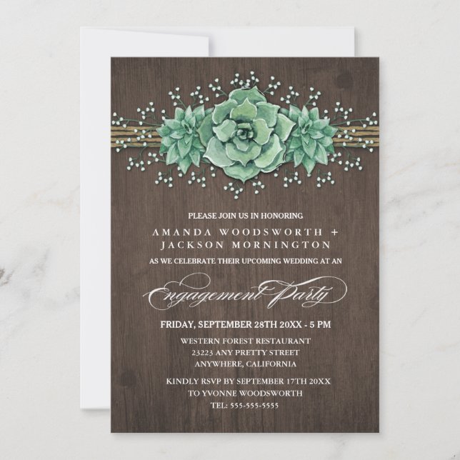 Succulent Rustic Engagement Party Invitations (Front)