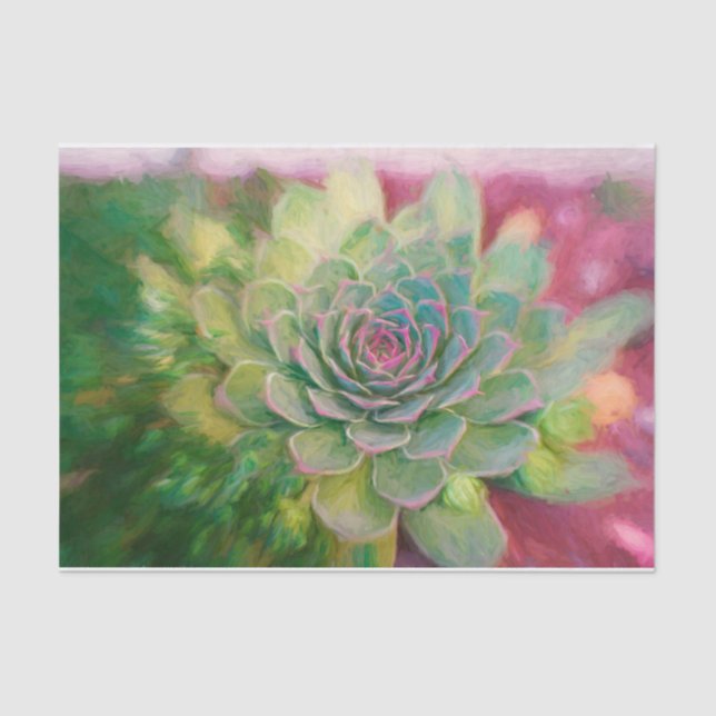 Succulent Rustic Green Pink Watercolor Decoupage Tissue Paper (Front)