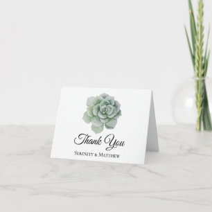 Succulent Sage Green Floral Boho Wedding Thank You Card