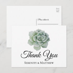 Succulent Sage Green Floral Boho Wedding Thank You Postcard