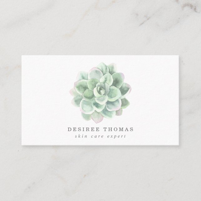 Succulent Sage Green Watercolor Elegant Simple Business Card (Front)