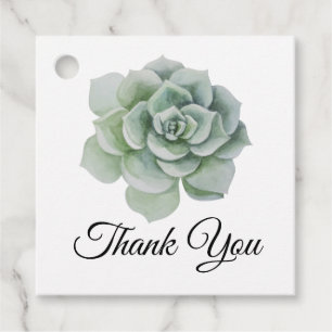 Succulent Sage Watercolor Floral Wedding Thank You Favor Tags