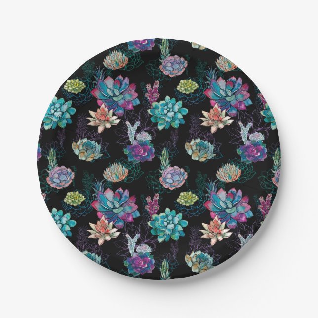 Succulent Seamless Pattern  Paper Plates (Front)