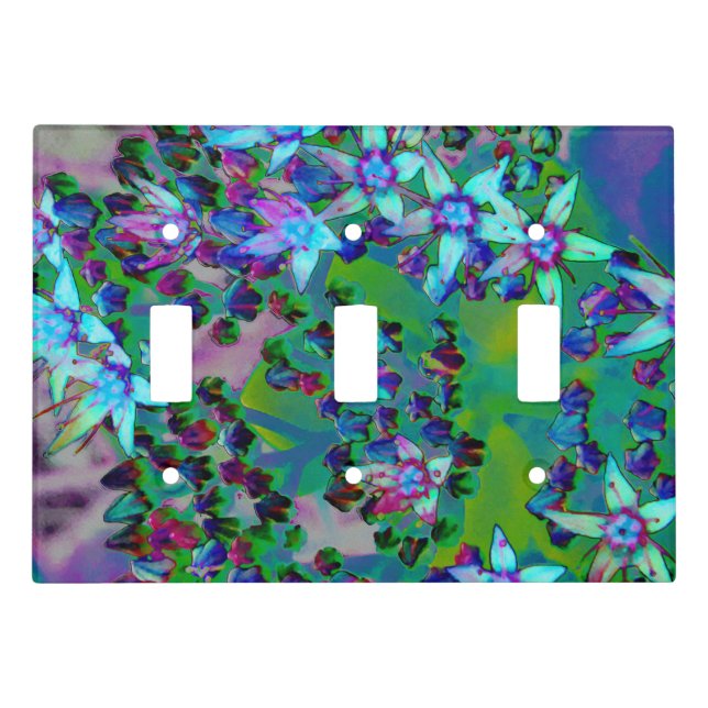 Succulent Sedum Flowers in Aqua, Purple and Blue Light Switch Cover (Front)