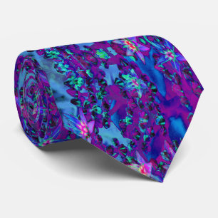 Succulent Sedum Flowers in Teal, Magenta and Blue Neck Tie