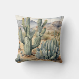 Succulent Sensation Cactus Watercolor Decorative Throw Pillow