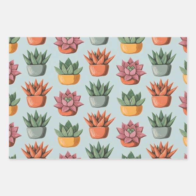 Succulent Serenity Wrapping Paper Sheets (Front)