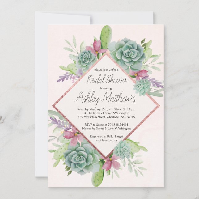 Succulent Shower Invitation, cactus Invitation (Front)