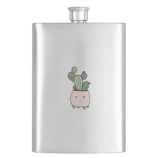 Succulent smiling cactus in pink flowerpot flask