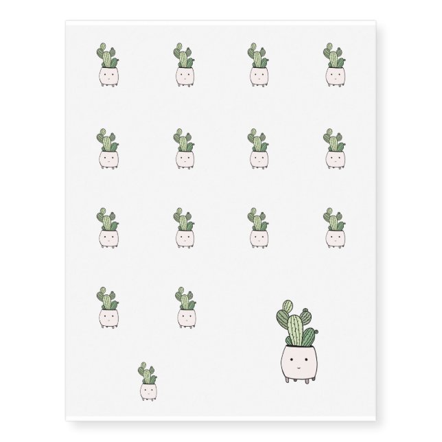Succulent smiling cactus in pink flowerpot temporary tattoos (Front)