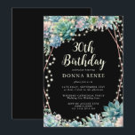 Succulent String Lights Black 30th Birthday Invitation<br><div class="desc">Pretty Succulent String Lights Black 30th Birthday Invitation. Design features watercolor style succulents, rose gold geometric accents, pretty string lights on black. Personalize with your own text and birthday details. We invite you to visit our Zazzle store, Life on Memory, for matching products and more. Please contact us if you...</div>