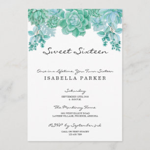 Succulent Sweet Sixteen Party Invitation