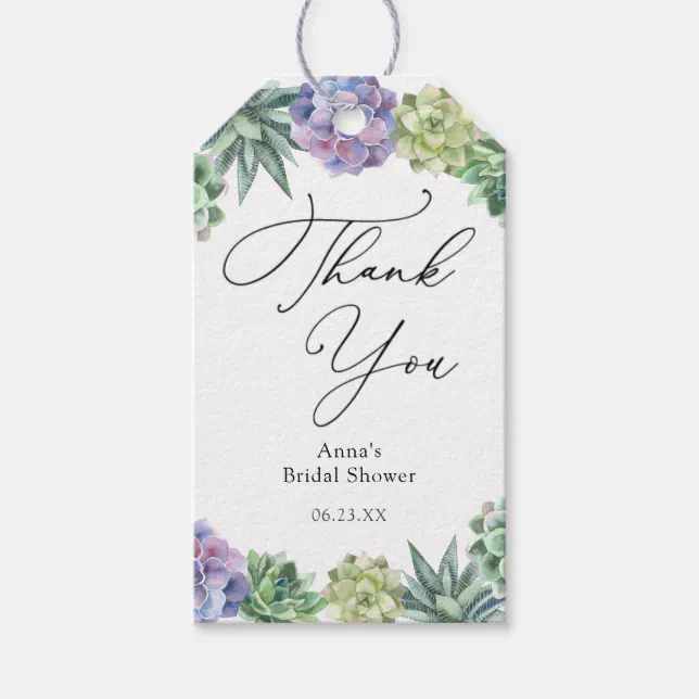Succulent Thank You Bridal Shower Gift Tags | Zazzle