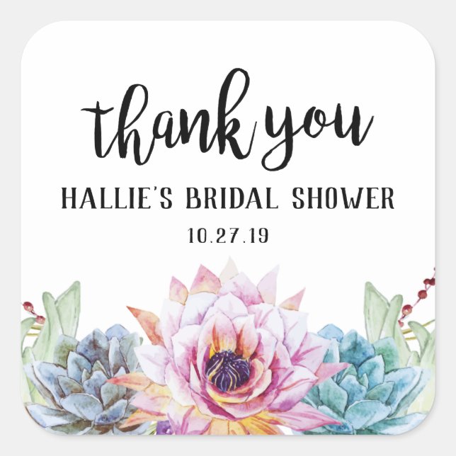 Succulent Thank You Sticker (Front)