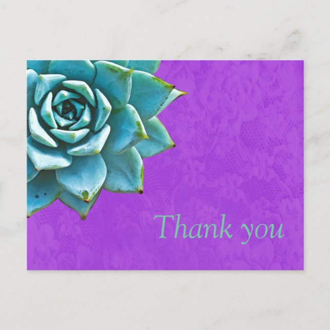Succulent Thank You Watercolor Purple Lace Postcard (Front)