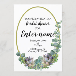 Succulent themed bridal shower invitation