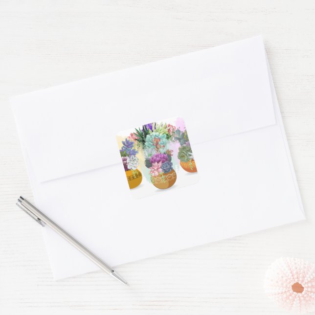 Succulent Trio Colorful Square Sticker (Envelope)