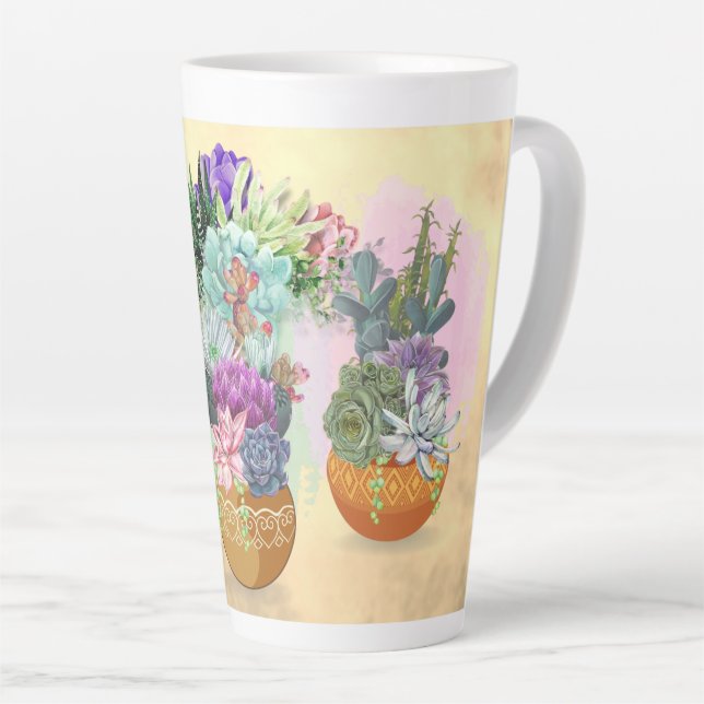 Succulent Trio on Yellow Tall Latte Mug  (Right Angle)