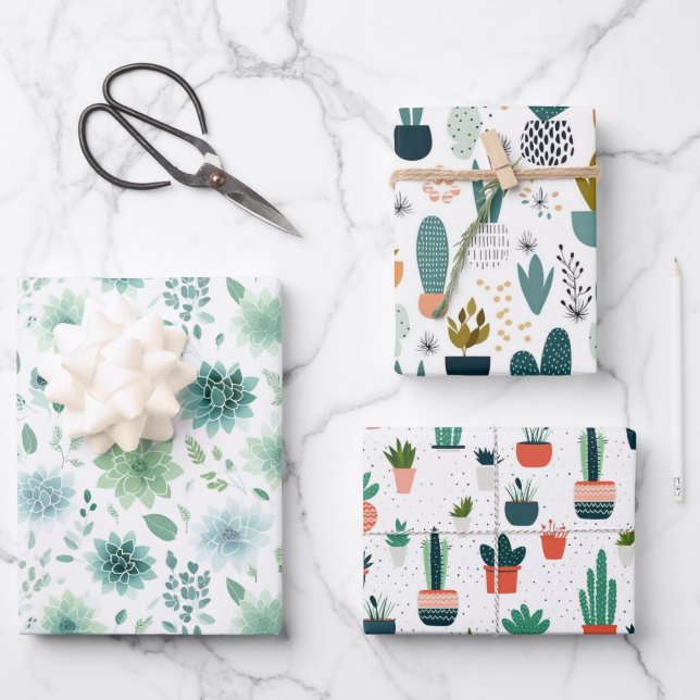 Succulent Trio Wrapping Paper Set (Front)