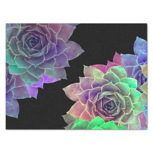 Succulent Watercolor Black Purple Green Design Tissue Paper