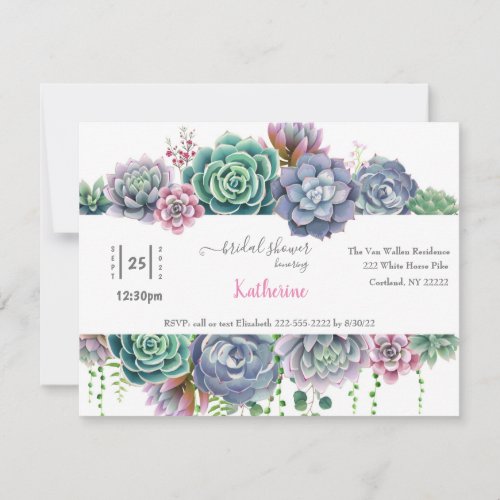 Succulent Watercolor Bridal Shower Invitation