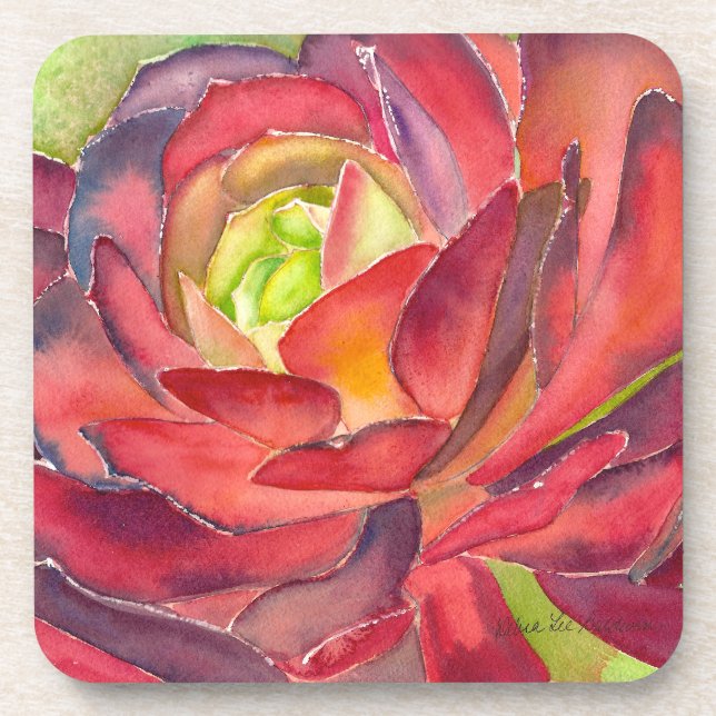 Succulent watercolor coaster by DLB (Front)