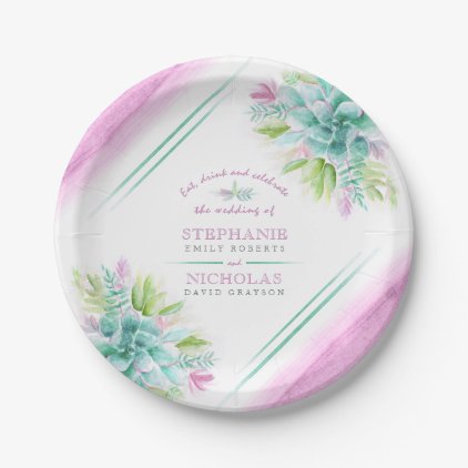 Succulent watercolor custom wedding plates