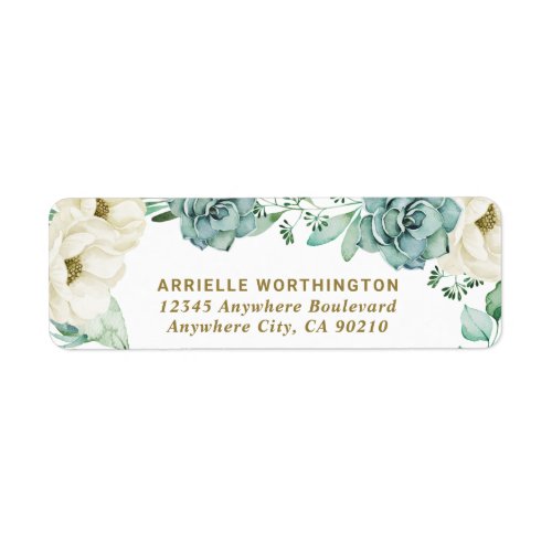Succulent Watercolor Elegant Ivory Floral Wedding Label