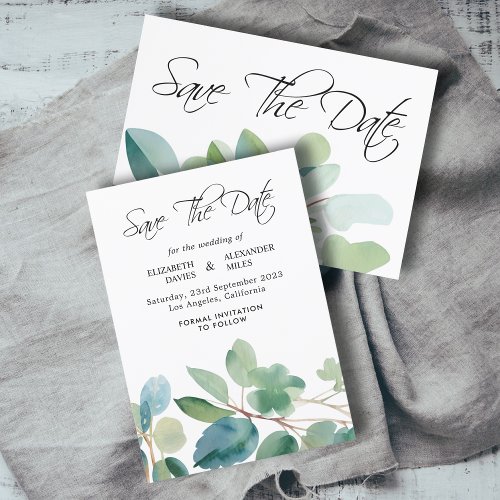 Succulent Watercolor Eucalyptus Save the date Invitation