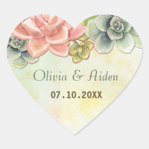 Succulent Watercolor Floral Heart Sticker