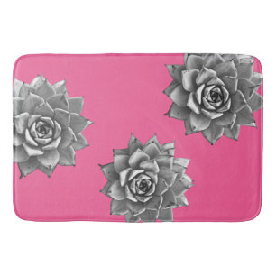 Succulent Watercolor Gray on Hot Pink Bath Mat