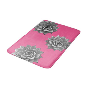 Succulent Watercolor Gray on Hot Pink Bath Mat