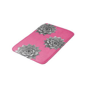 Succulent Watercolor Gray on Hot Pink Bath Mat