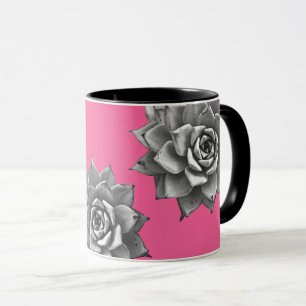 Succulent Watercolor Gray on Hot Pink Mug