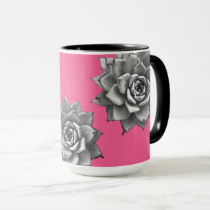 Succulent Watercolor Gray on Hot Pink Mug