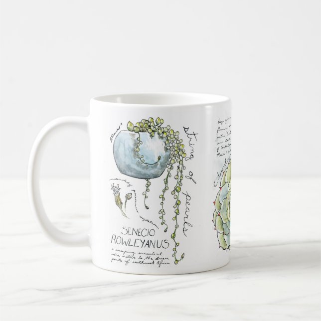 Succulent Watercolor Illustration Coffee Mug (Left)