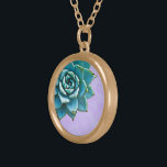 Succulent Watercolor Lavender Lace Gold Plated Necklace<br><div class="desc">This romantic necklace features an aqua succulent on a lavender lace background.  If you're planning a wedding and including succulents in your bouquets,  these would make lovely bridesmaid necklaces.</div>