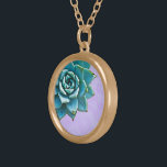Succulent Watercolor Lavender Lace Gold Plated Necklace<br><div class="desc">This romantic necklace features an aqua succulent on a lavender lace background.  If you're planning a wedding and including succulents in your bouquets,  these would make lovely bridesmaid necklaces.</div>