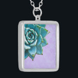 Succulent Watercolor Lavender Lace Silver Plated Necklace<br><div class="desc">This romantic necklace features an aqua succulent on a lavender lace background.  If you're planning a wedding and including succulents in your bouquets,  these would make lovely bridesmaid necklaces.</div>