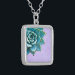 Succulent Watercolor Lavender Lace Silver Plated Necklace<br><div class="desc">This romantic necklace features an aqua succulent on a lavender lace background.  If you're planning a wedding and including succulents in your bouquets,  these would make lovely bridesmaid necklaces.</div>