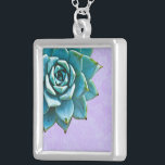 Succulent Watercolor Lavender Lace Silver Plated Necklace<br><div class="desc">This romantic necklace features an aqua succulent on a lavender lace background.  If you're planning a wedding and including succulents in your bouquets,  these would make lovely bridesmaid necklaces.</div>