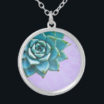 Succulent Watercolor Lavender Lace Silver Plated Necklace<br><div class="desc">This romantic necklace features an aqua succulent on a lavender lace background.  If you're planning a wedding and including succulents in your bouquets,  these would make lovely bridesmaid necklaces.</div>