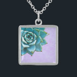 Succulent Watercolor Lavender Lace Sterling Silver Necklace<br><div class="desc">This romantic necklace features an aqua succulent on a lavender lace background.  If you're planning a wedding and including succulents in your bouquets,  these would make lovely bridesmaid necklaces.</div>