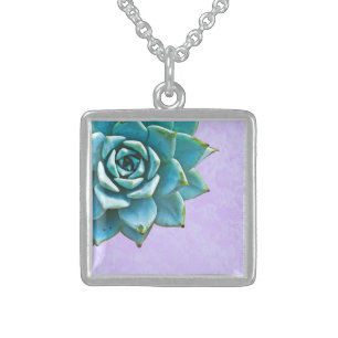 Succulent Watercolor Lavender Lace Sterling Silver Necklace